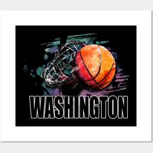 Retro Pattern Washington Basketball Classic Style Posters and Art